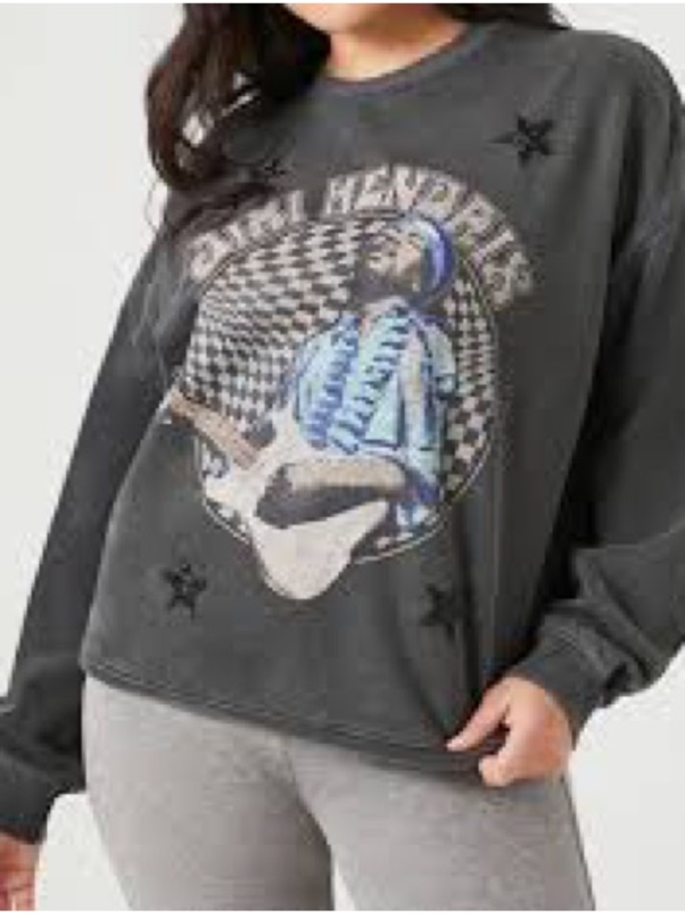 Vintage-Inspired Charcoal Jimi Hendrix Graphic Sweater